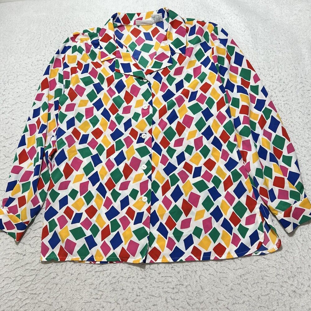 Vintage Patchington Women's Large Button Up Colorful Circus Patterned Shirt